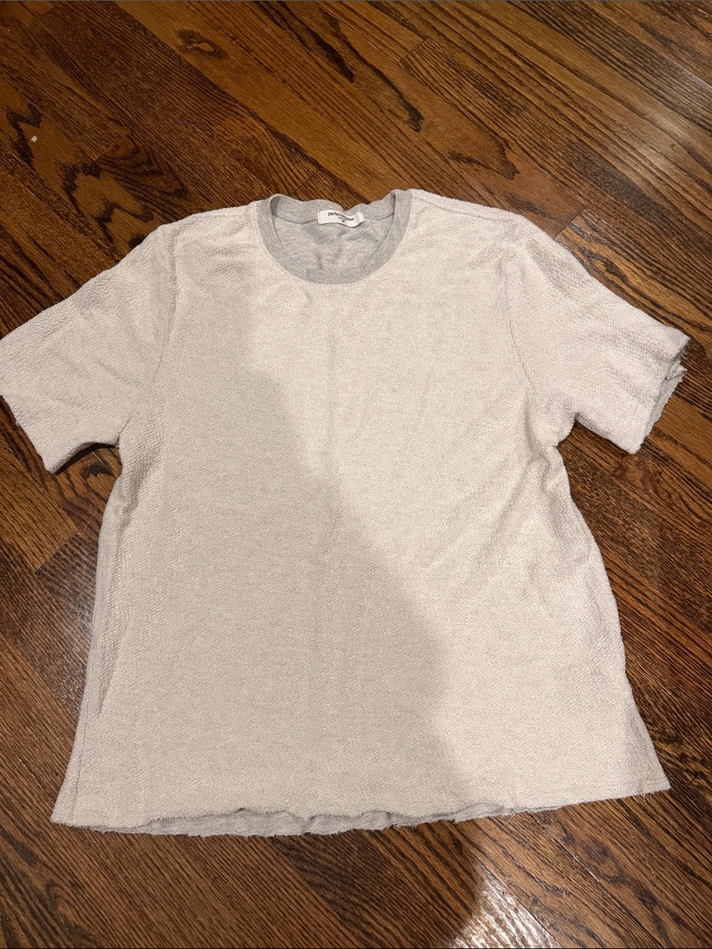 Perfectwhitetee shortsleeved reverse fleece sweatshirt with raw hem